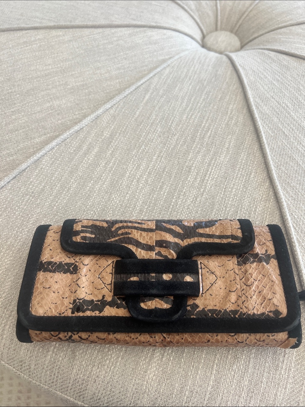 Pierre Hardy Tan and Black Snake-Embossed Clutch Wallet
